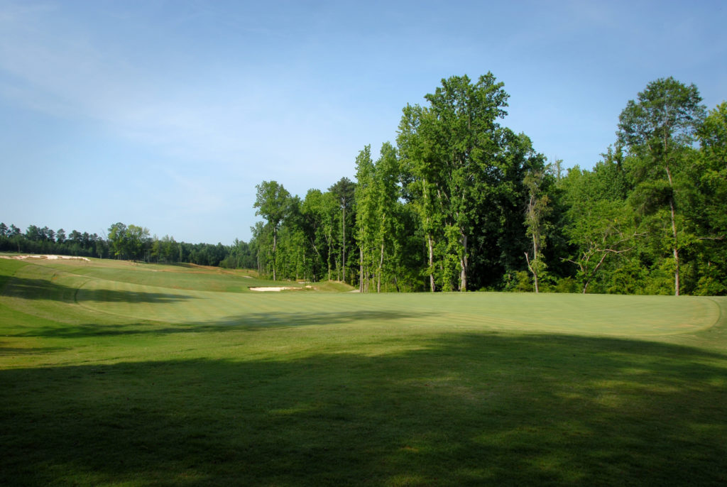 A green and fairway at Lonnie Poole Golf Course.