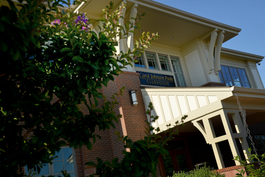 Exterior of the Carol Johnson Poole Clubhouse at Lonnie Poole Golf Course.